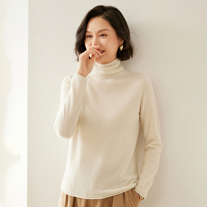 【康赛妮100%山羊绒】一线成衣羊绒衫女堆堆领长袖毛衣针织打底衫