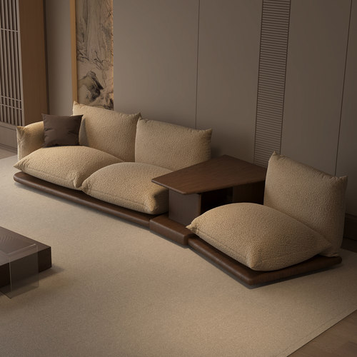 2025年新款中古风复古沙发异形转角落地侘寂风高端实木布艺沙发