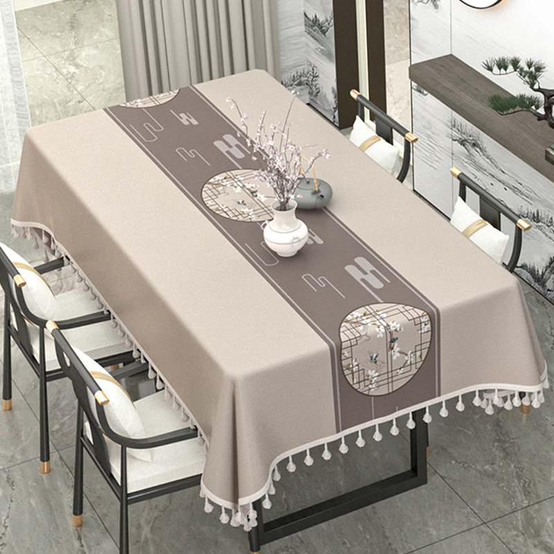 优选新中式桌布棉麻防水防油国风长方形纯色M防烫免洗茶几台布旗