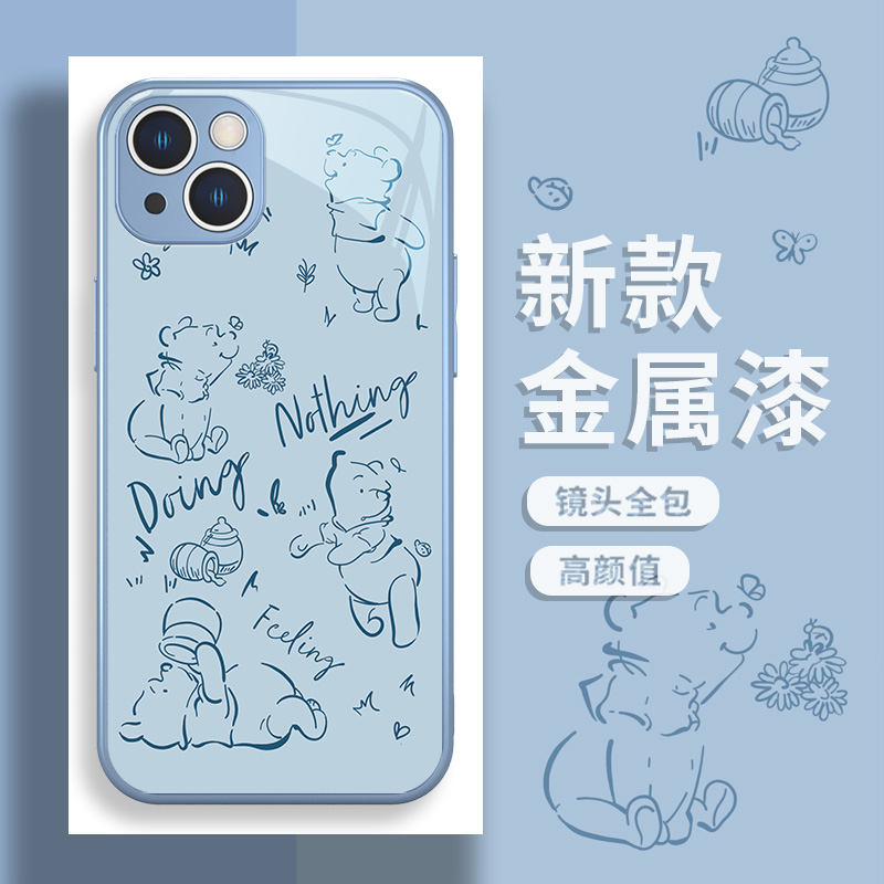 适用苹果手机壳玻涂鸦小熊维尼