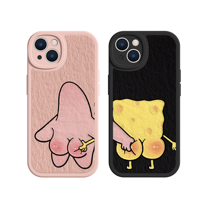 适用iPhone14promax手机壳苹果17/15海绵宝宝13抓屁股11情侣12派大星mini搞怪se3显眼包8plu