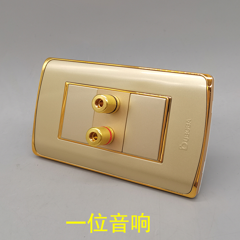 香槟金色118型一位音响面板双头2孔音箱银色5.1环绕音频插座音频