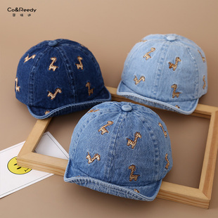 婴儿帽子春夏款遮阳防晒鸭舌帽男女宝宝复古牛仔小鹿刺绣棒球帽