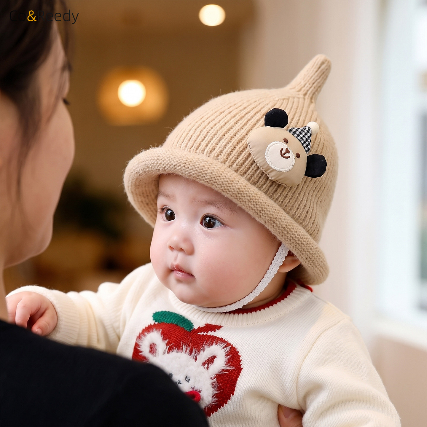 婴儿冬季保暖小熊毛线奶嘴帽