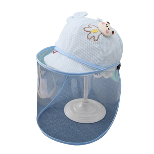 新生婴儿防护帽春秋宝宝防飞沫面罩遮脸罩外出打预防针小熊鸭舌帽