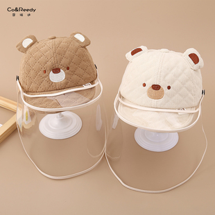 宝宝防疫帽子春秋婴幼儿防护面罩男女宝宝防飞沫毛绒防风鸭舌帽潮