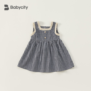 裙子儿童气质A字裙 3岁女宝宝高级背心裙无袖 女童连衣裙格子夏装