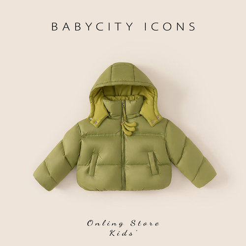 贝贝城拉链连帽短款羽绒服