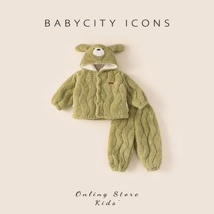 加绒宝宝衣服 加厚夹棉男童家居服套装 贝贝城儿童睡衣2025冬季 新款