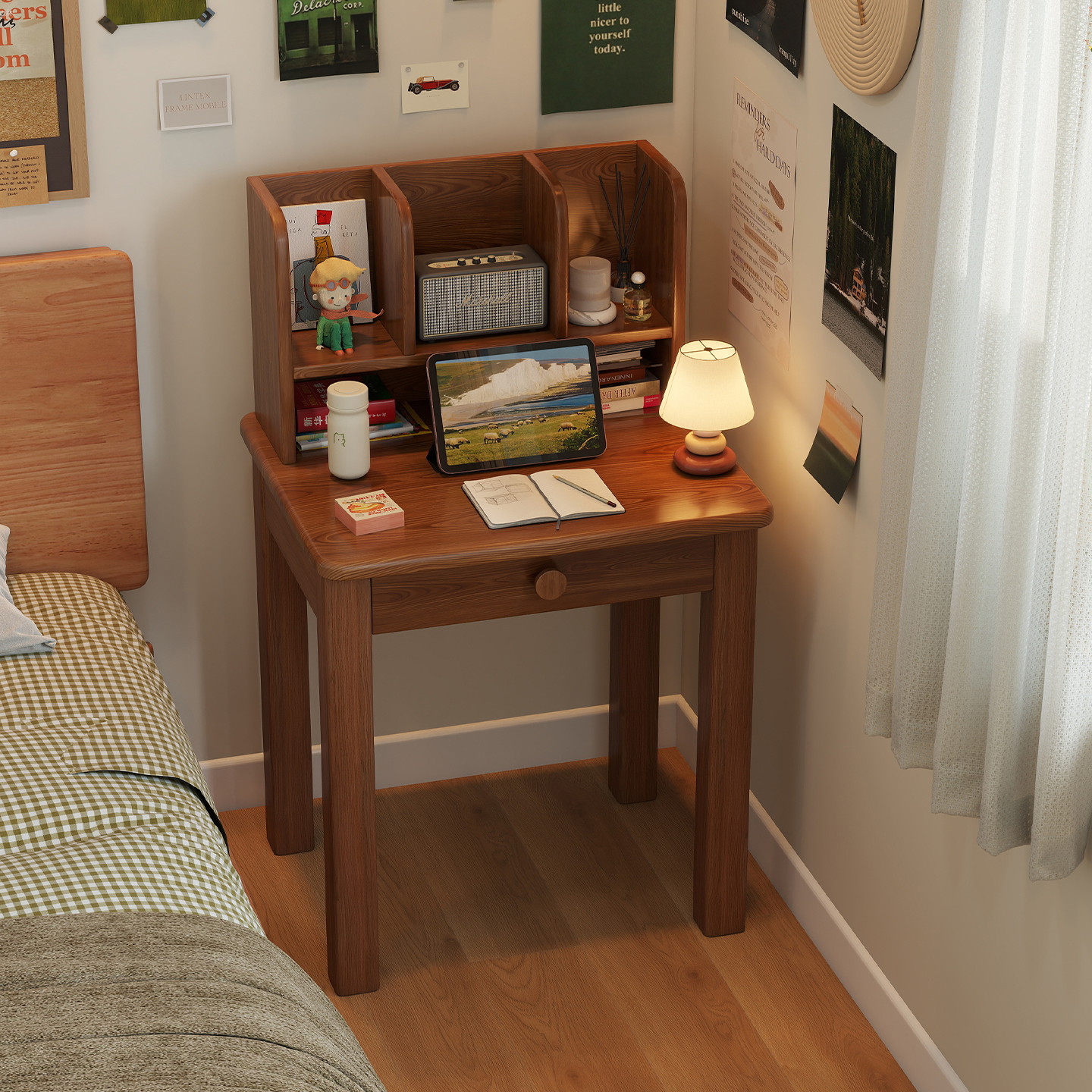 全实木极窄小户型卧室床头桌床边书桌学生学习桌初高中书桌小型