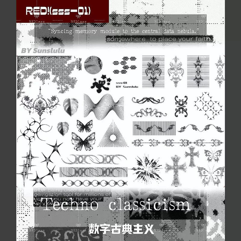 RED！数字古典主义美甲印花板正版钢板转印图案