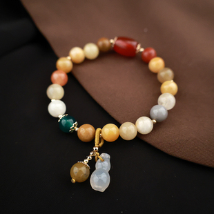 天然金丝玉手链女新中式高级感玛瑙玉髓葫芦串珠手串学生闺蜜手饰