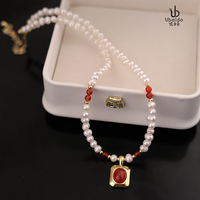 优贝朵2025新款方形南红吊坠项链法式天然淡水珍珠锁骨链轻奢颈链,珠宝/钻石/翡翠,颈饰,淘宝优惠券,粉丝福利购,淘宝优惠卷