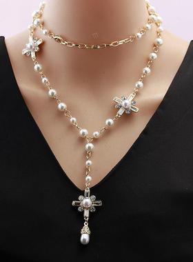 优贝朵长款流苏项链水晶钻毛衣链