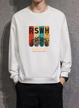 重磅圆领卫衣男2024秋冬季新款国潮加绒潮牌套头大码上衣休闲外套