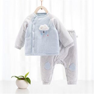 新生儿秋冬夹棉加厚分体套装宝宝冬加棉加厚夹棉套装衣服