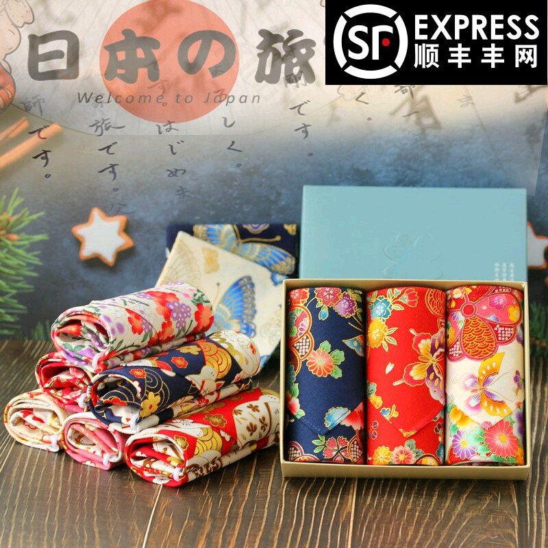JAPAN SQUARE SCARF SWEAT-ABSORBING HANDKERCHIEF PORTABLE COTTON STUDENT GIRL JAPANESE-STYLE JAPAN LU SHIKI HOT GOLD THICK HANDKERCHIEF GIFT BOX