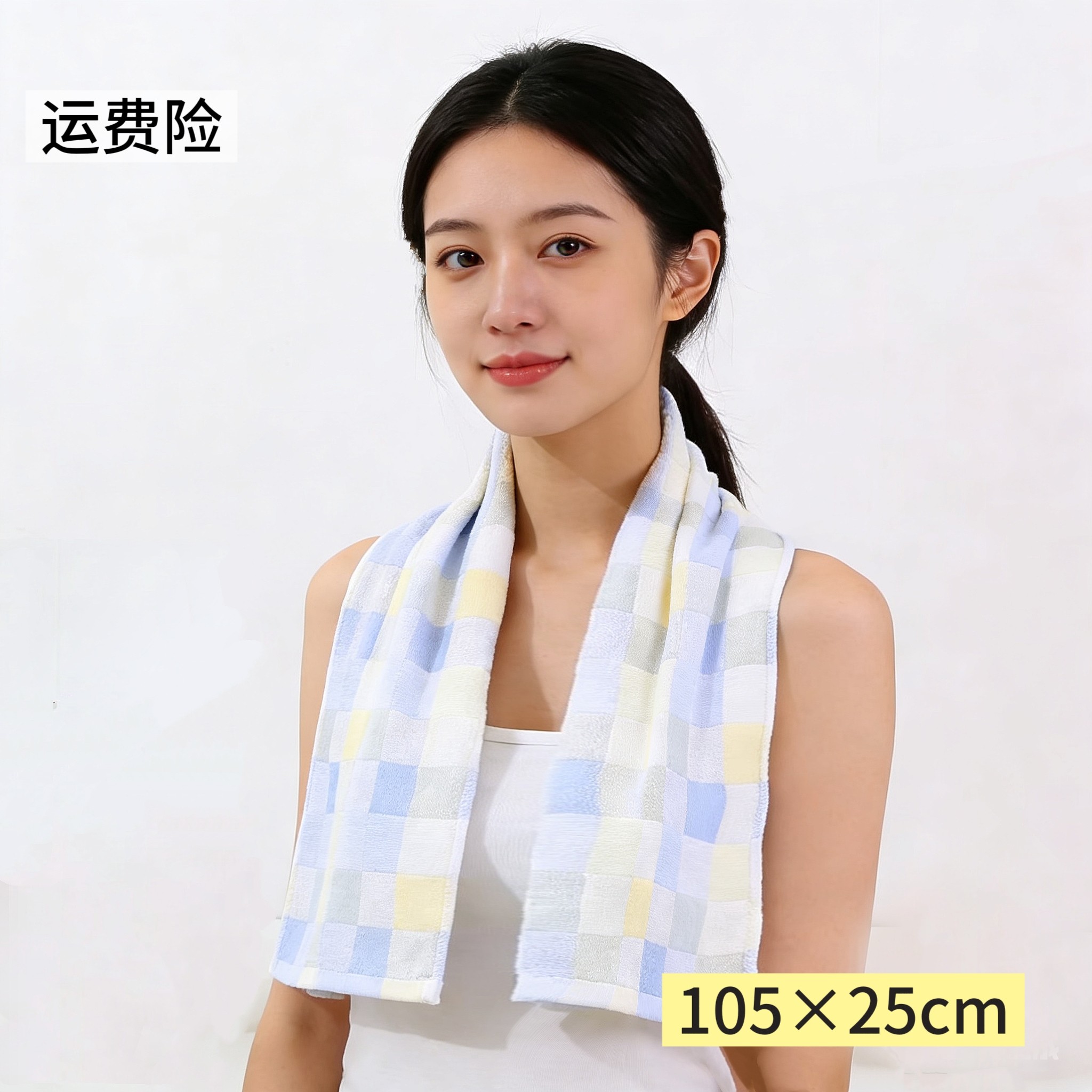 3条105&times;25薄款纱布运动巾男女彩格擦汗巾跑步健身加长毛巾洗澡巾