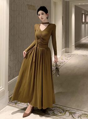 冷淡系独特别致裙子复古飘带修身显瘦连衣裙春广州十三行女装爆款