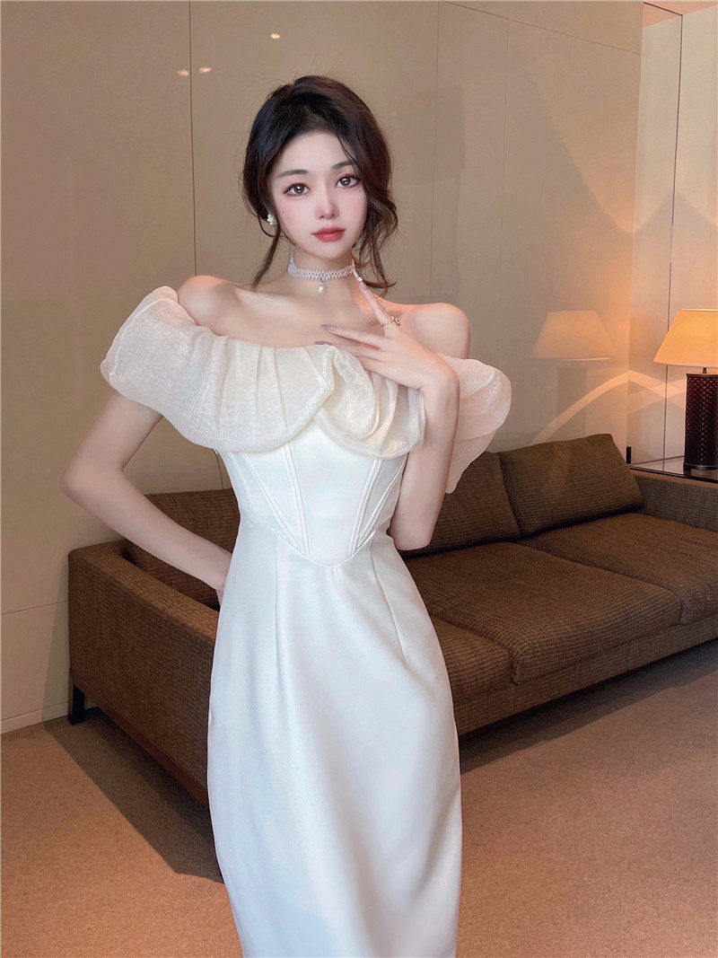 法式抹胸一字肩性感连衣裙宴会晚礼服裙轻奢小众高端气质蹦迪女装