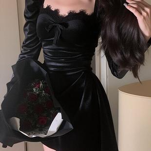 生日小礼裙高级聚会日常法式气质小黑裙晚礼服赫本风丝绒连衣裙女