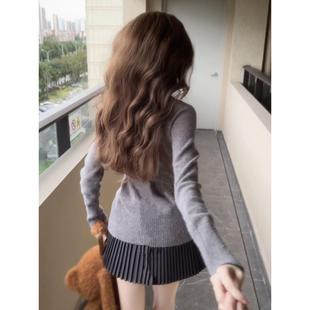 灰色针织包臀短款格雷系百褶裙套装巨好看的早秋连衣裙女2025新款