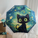 梵高系列星空下 新款 小黑猫遮阳伞雨伞太阳伞学生自动黑胶防晒