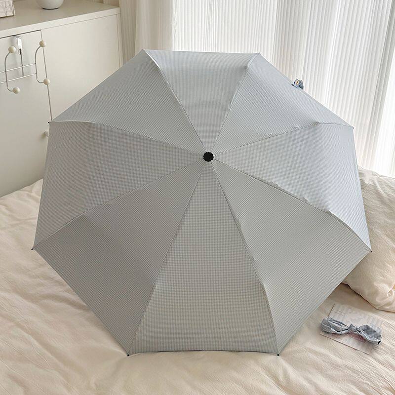 小清新时尚雨伞遮阳伞太阳伞渐变蓝格子男女通用小众轻奢