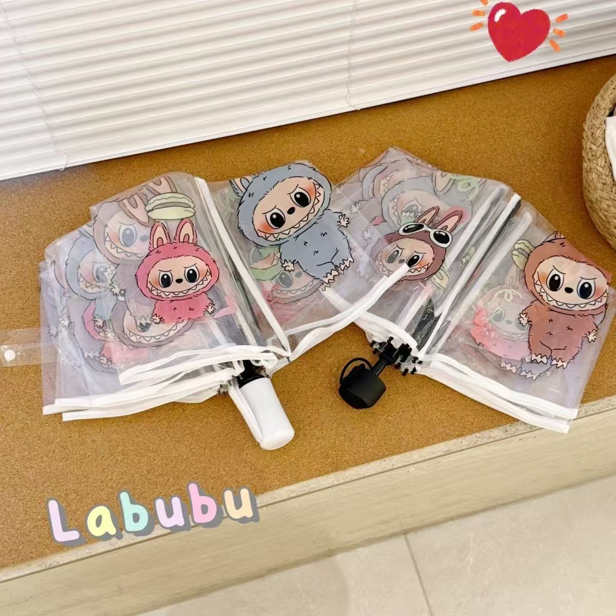 全自动可爱潮流拉布布labubu遮阳伞透明伞雨伞晴雨两用学生时尚