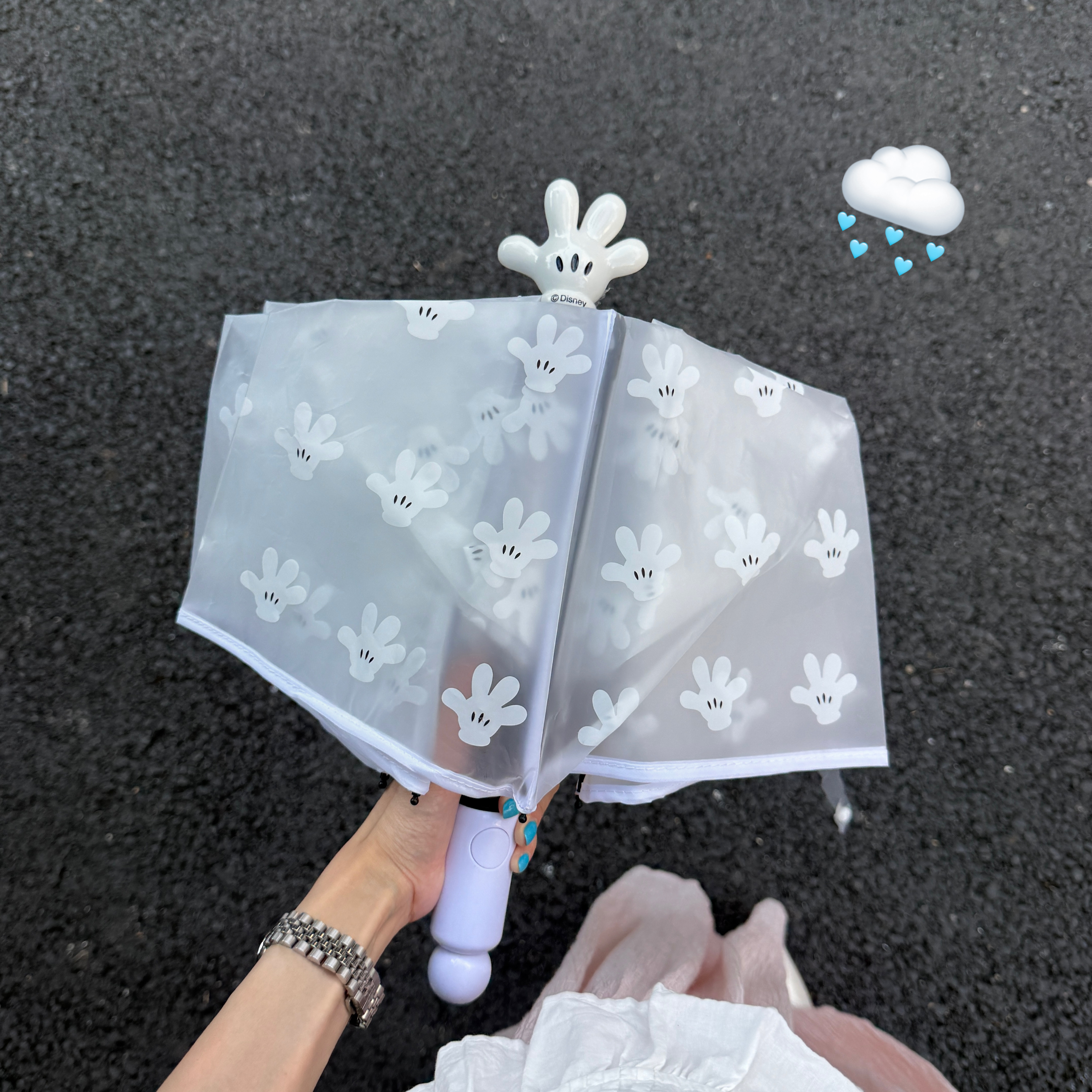 正版迪士尼米奇磨砂透明雨伞学生时尚潮流可爱小清新自动折叠长柄