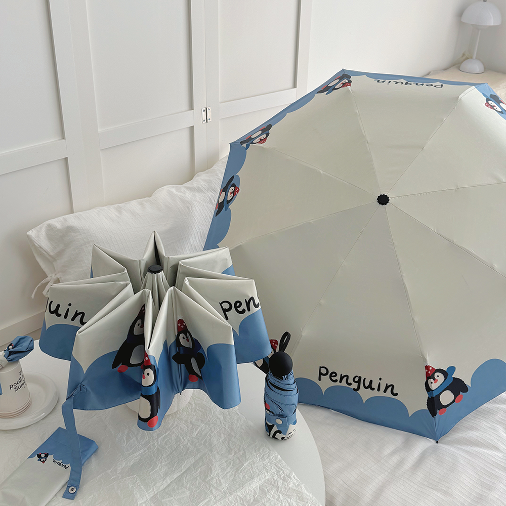 新款抗风耐用卡通可爱企鹅公仔遮阳伞雨伞太阳伞学生自动黑胶防晒