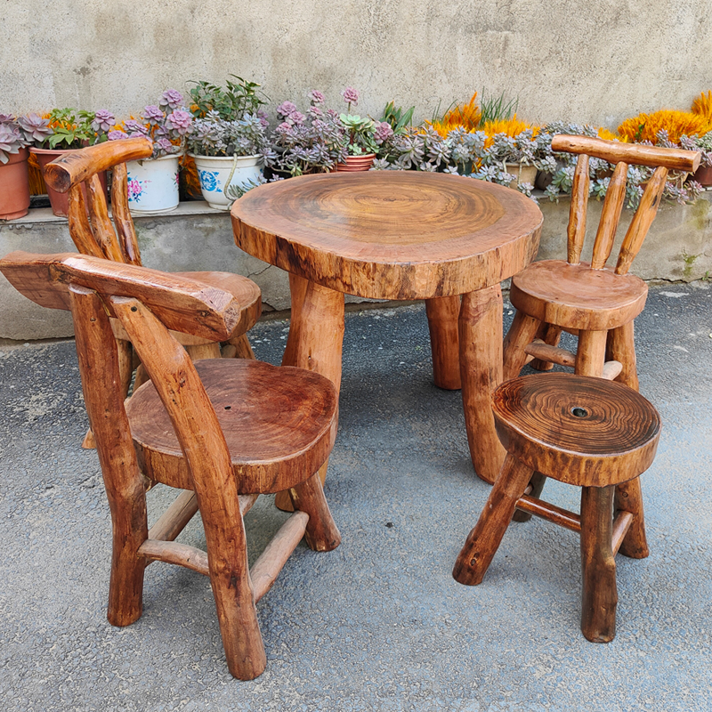 原生态全实木围炉茶桌名宿庭院