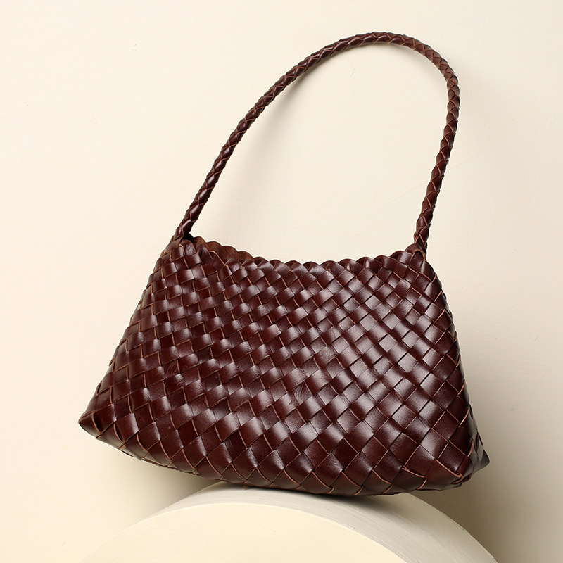 dragon小众纯手工编织包头层牛皮腋下包法棍包手提单肩手拎小包包