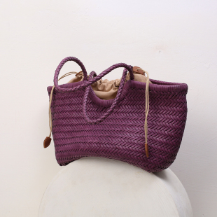 dragon夏季真皮手工编织包包头层牛皮菜篮子单肩手提托特包大容量