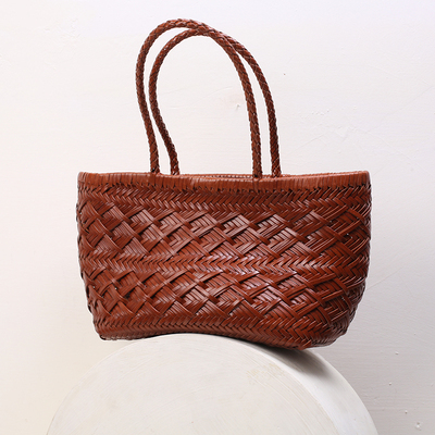 Dragon法式复古手工牛皮编织包包女真皮手提包菜篮子包单肩大容量