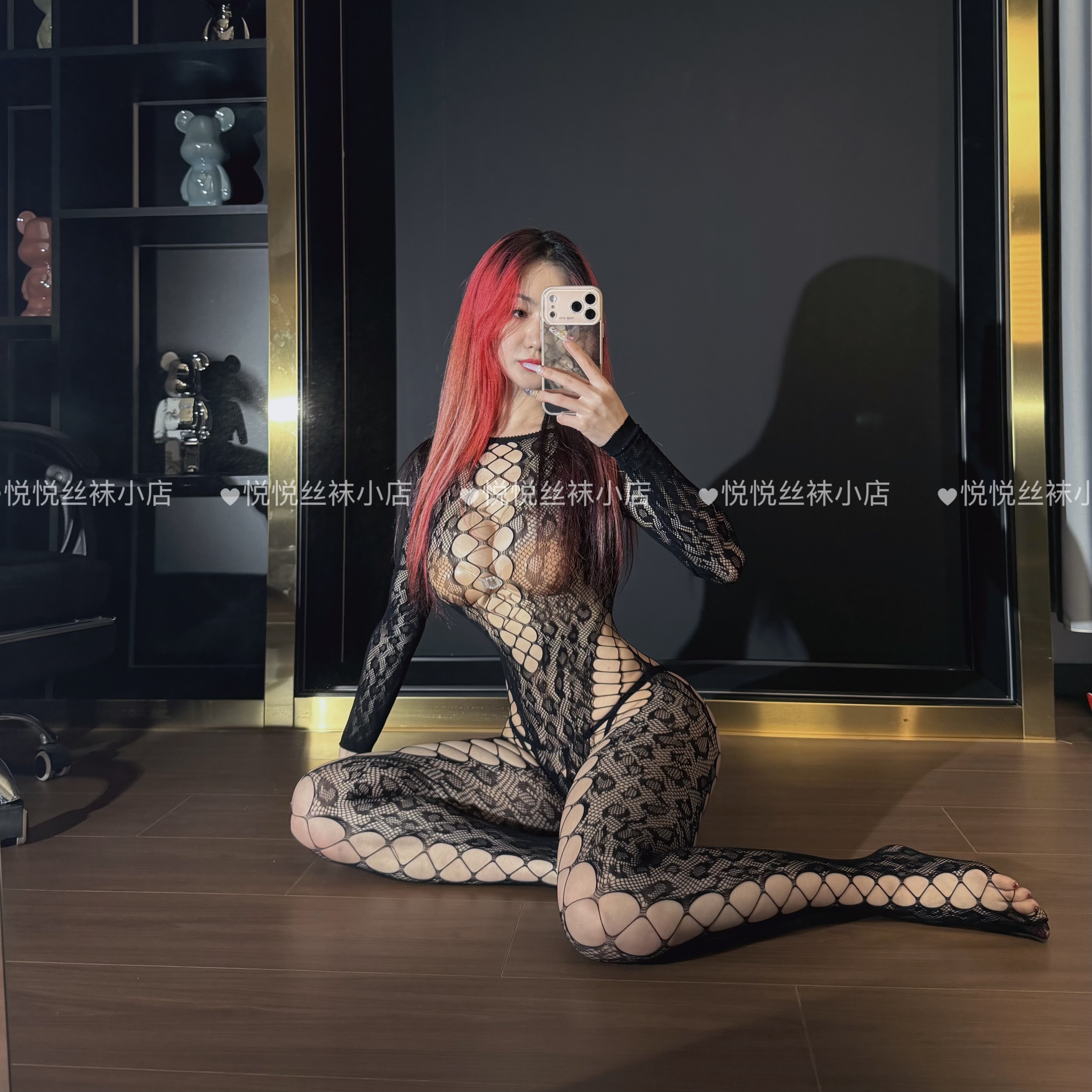 有裆蕾丝性感风黑色镂空透视连裤袜女提臀紧身网衣高弹锦纶丝袜