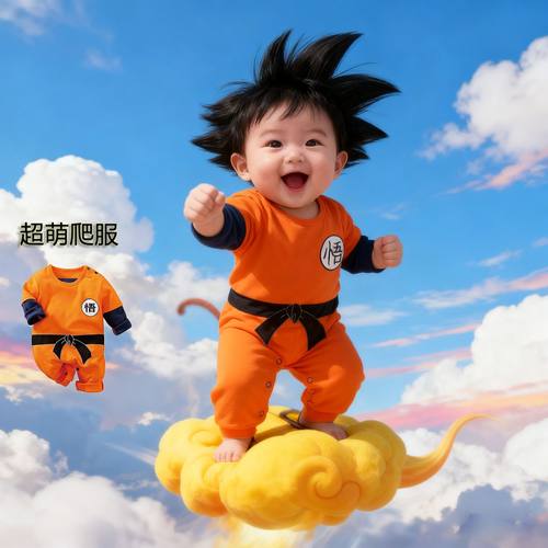 七龙珠悟空满月婴幼儿衣服6男搞怪百天宝宝拍照春夏款连体cosplay