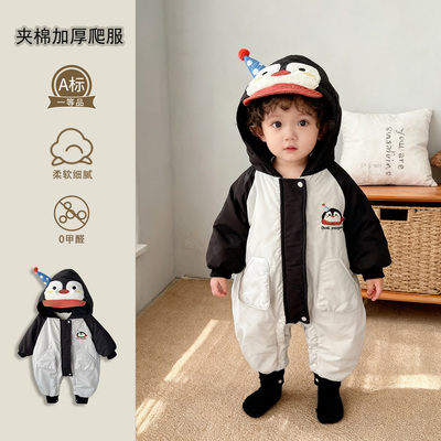 新生婴儿夹棉连体衣秋冬款0-1岁男女宝宝冬装加厚小月龄外出衣服2