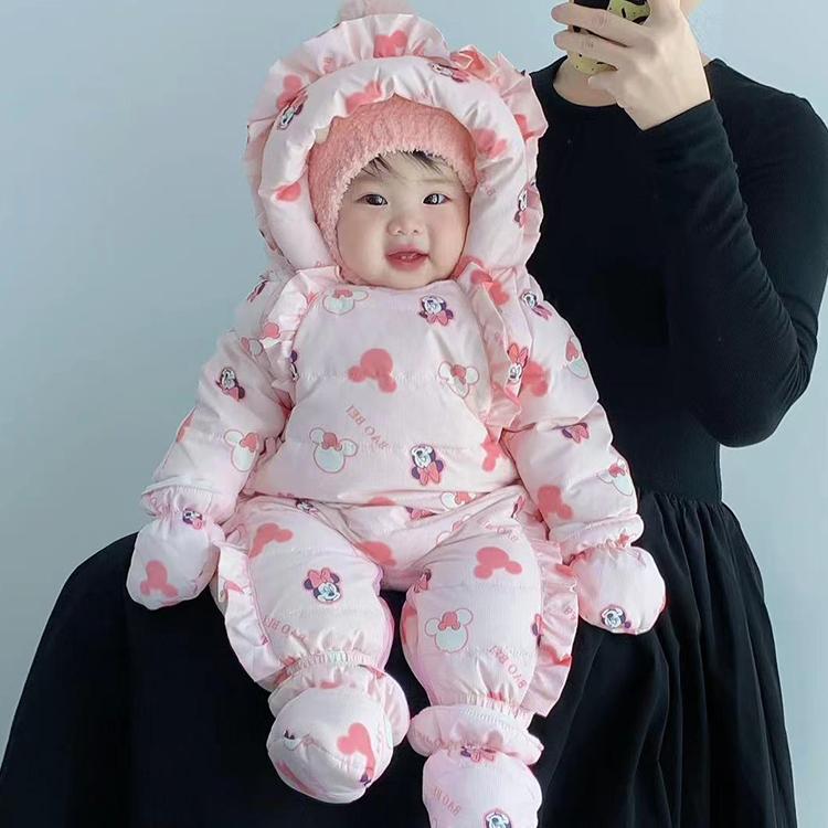 带手脚套宝宝羽绒连体衣外套