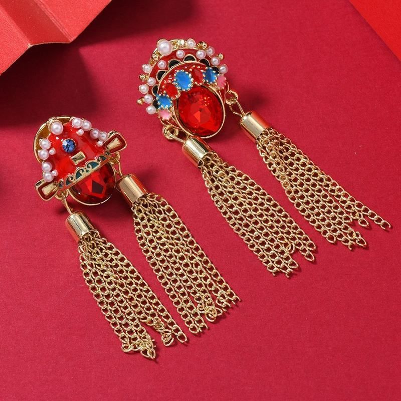 中国风釉彩刀马旦长流苏徽章国潮新婚礼物衣领针刺马针防走光别针