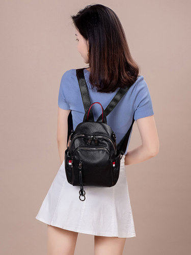 休闲女双肩包涤沦软皮背包轻便