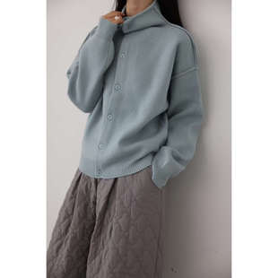 RN2025秋冬新款慵懒风高领针织开衫女极简风百搭宽松长袖毛衣外套