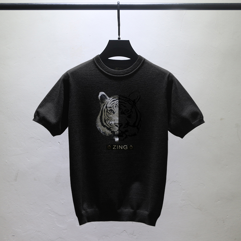 不起球虎头t恤紧身半袖针织衫