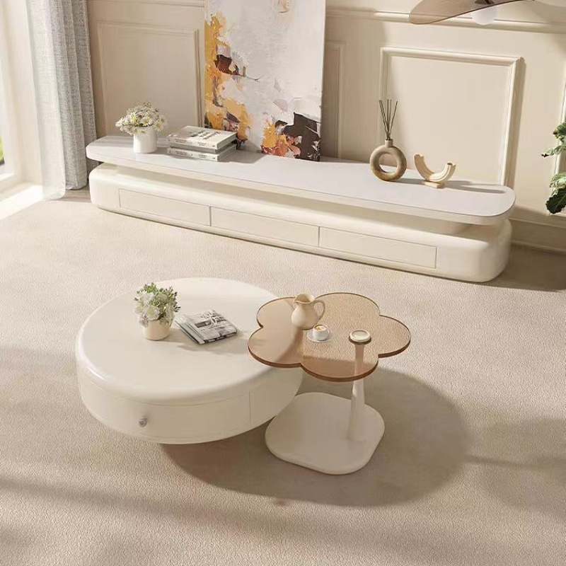2024新款圆形茶几轻奢奶油风设计感茶几桌客厅家用小户型现代简约