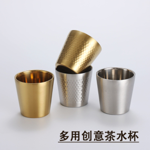 金色杯子304不锈钢韩式 小杯子 烤肉火锅店餐厅茶水杯商用创意个性