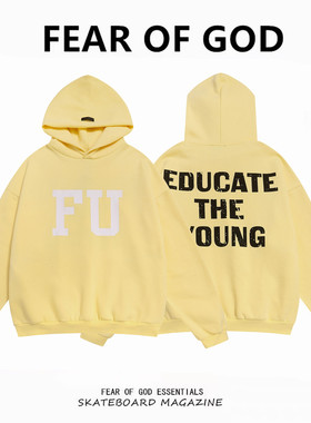 FEAR OF GOD FOG主线联名款美式高街满印字母黄色加绒连帽卫衣男