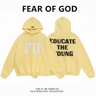 FEAR OF GOD FOG主线联名款美式高街满印字母黄色加绒连帽卫衣男