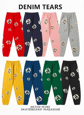 FOG高街DENIM TEARS木棉花发泡印花卫裤潮牌美式高街宽松运动长裤