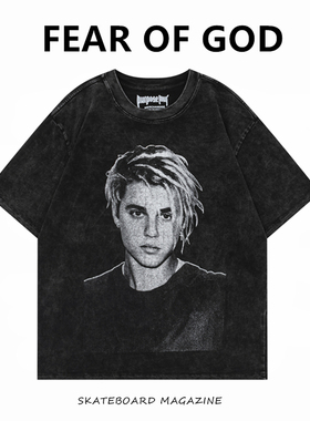 FEAR OF GOD FOG贾斯汀比伯专辑限定短袖高街复古水洗做旧圆领t恤