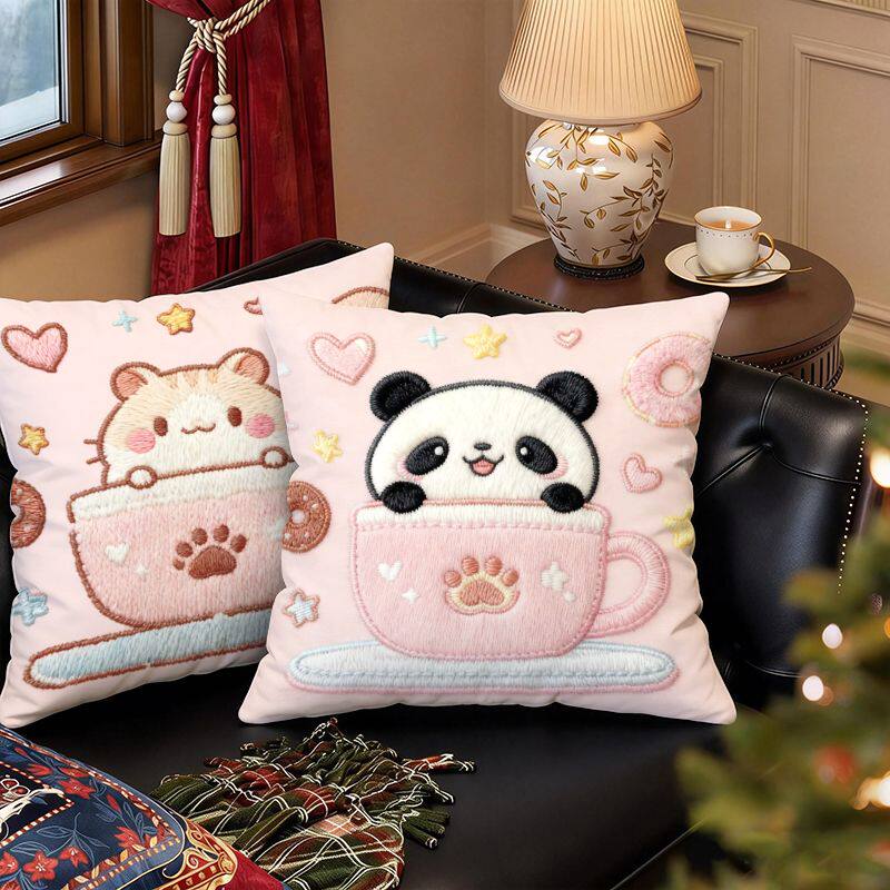 可爱杯子小动物抱枕卡通平面印花居家抱枕宿舍靠枕办公枕沙发枕头